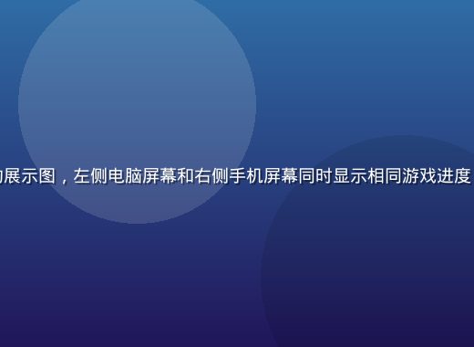 黄游网页版在多设备上同步运行的展示图，左侧电脑屏幕和右侧手机屏幕同时显示相同游戏进度，背景为简洁的绿色主题办公桌面